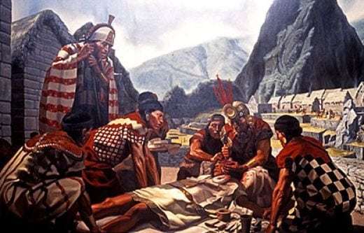 Los curanderos realizan una trepanación craneana de los Incas - fuente de la juventud